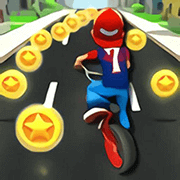 In the game, we drive a bicycle, and we must pay attention to the surrounding obstacles while driving over the opponent on the road, and of course collect as many gold coins as possible.